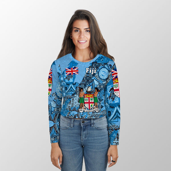 Fiji Flag & Coat Of Arms Croptop Long T Shirt