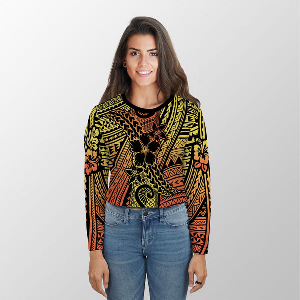 Hawaiian Reggae Croptop Long T Shirt Polynesian Hibiscus Style