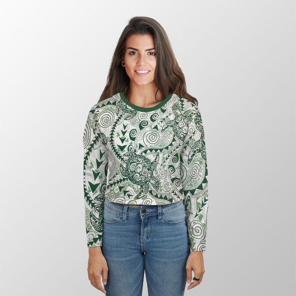 Hawaii Polynesian Turtle Croptop Long T Shirt Green Style