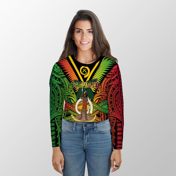 Vanuatu Croptop Long T Shirt Coat Of Arms Reggae Style