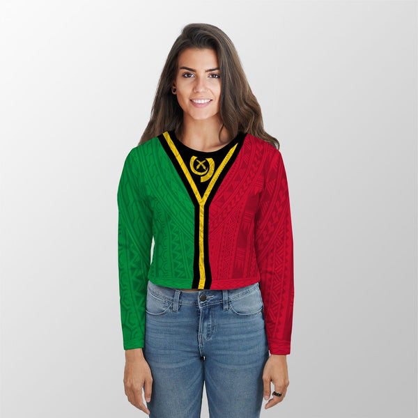 Vanuatu Croptop Long T Shirt Polynesian Flag Style