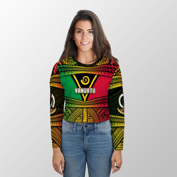 Custom Vanuatu Flag & Coat Of Arms Croptop Long T Shirt Reggae Style