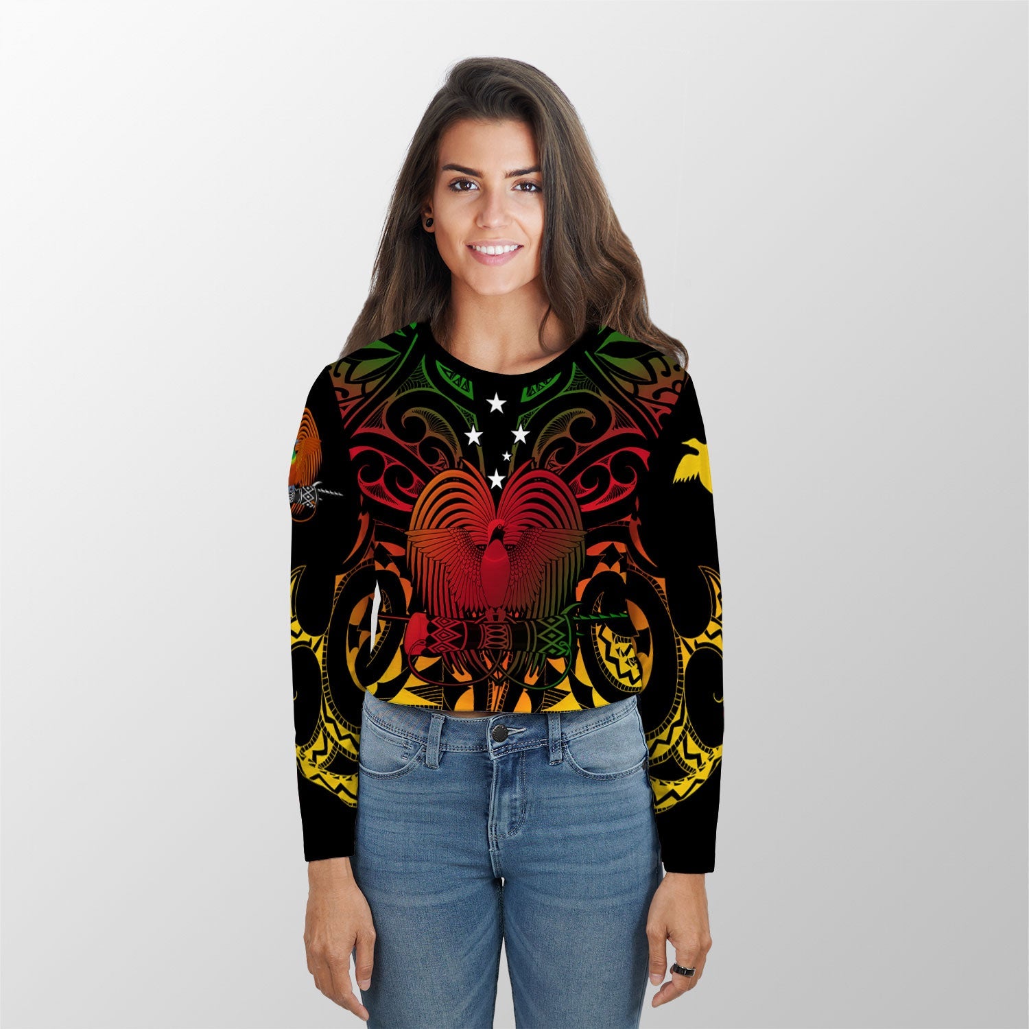 Papua New Guinea Croptop Long T Shirt Unity In Diversity Motto