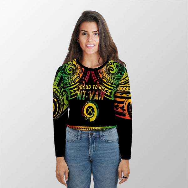 Vanuatu Proud To Be Ni-Van Croptop Long T Shirt Coat Of Arms Reggae Style