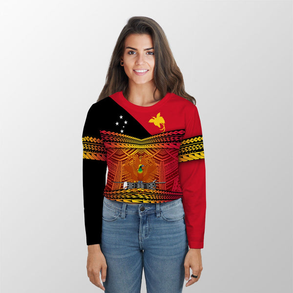 Papua New Guinea Independence Day Croptop Long T Shirt PNG Emblem Style