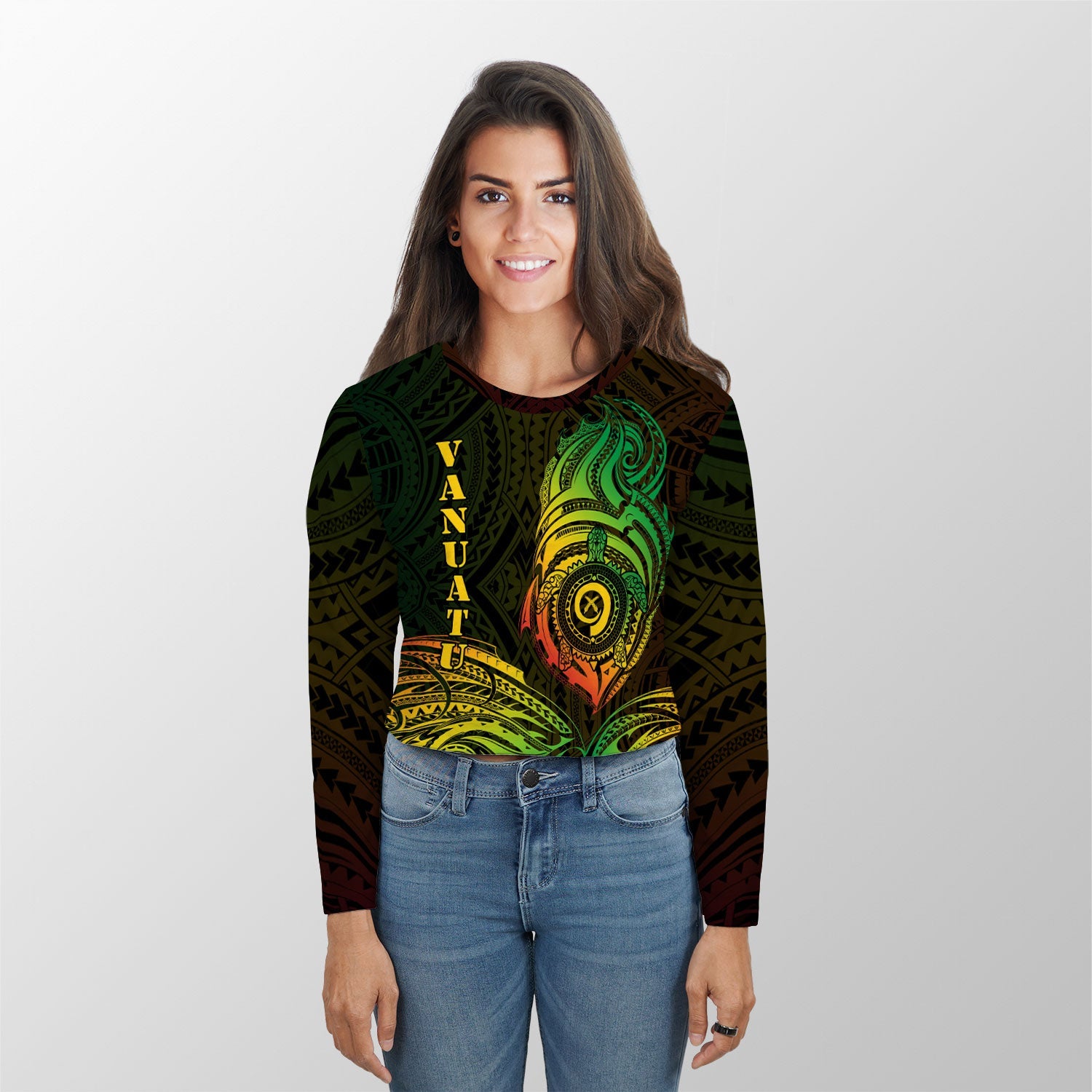 Vanuatu Croptop Long T Shirt Polynesian Reggae Style