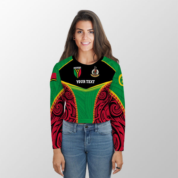 Custom Vanuatu Flag & Coat Of Arms Croptop Long T Shirt Black Style