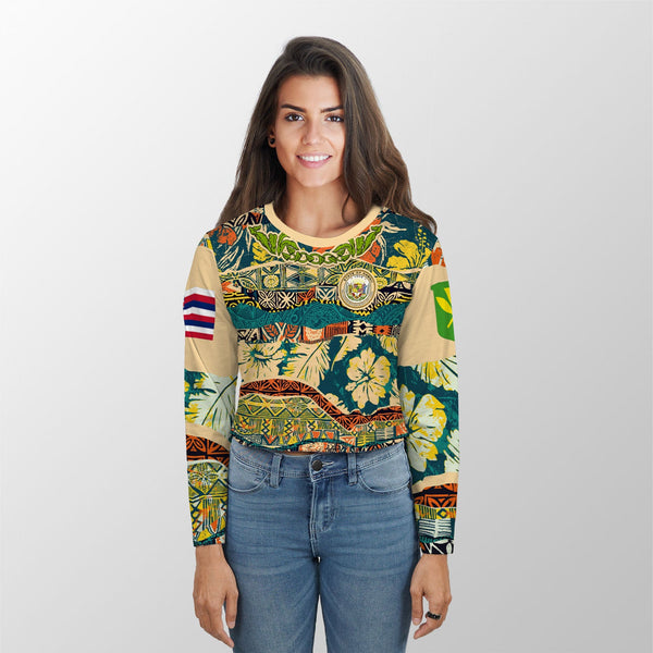 Hawaii Flag Croptop Long T Shirt Coat Of Arm Style