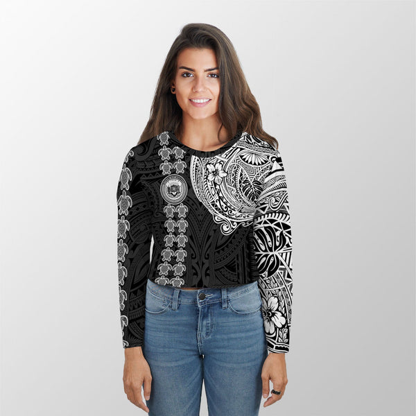 Hawaii Seal Polynesian Turtle Line Croptop Long T Shirt