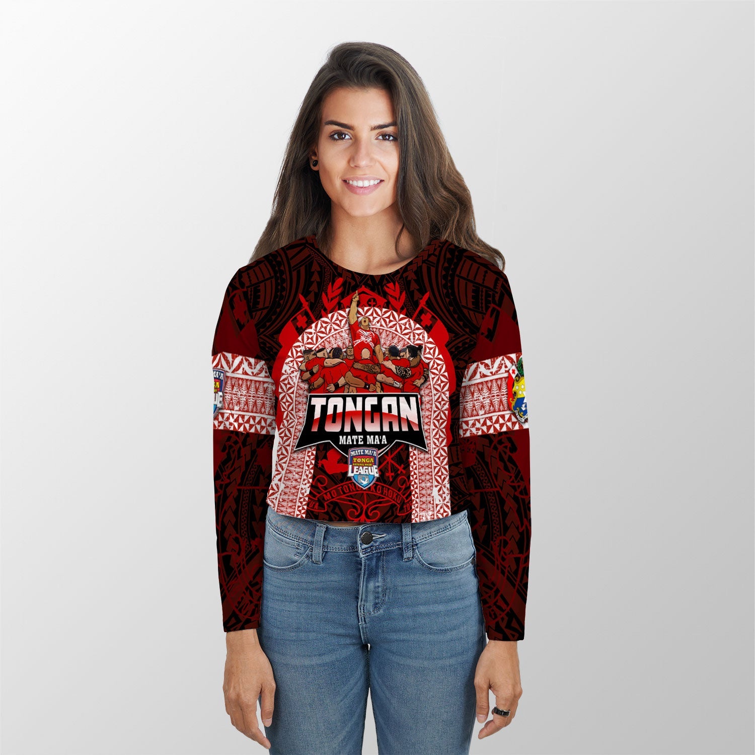 Custom Tonga Mate Ma'a Rugby League Croptop Long T Shirt