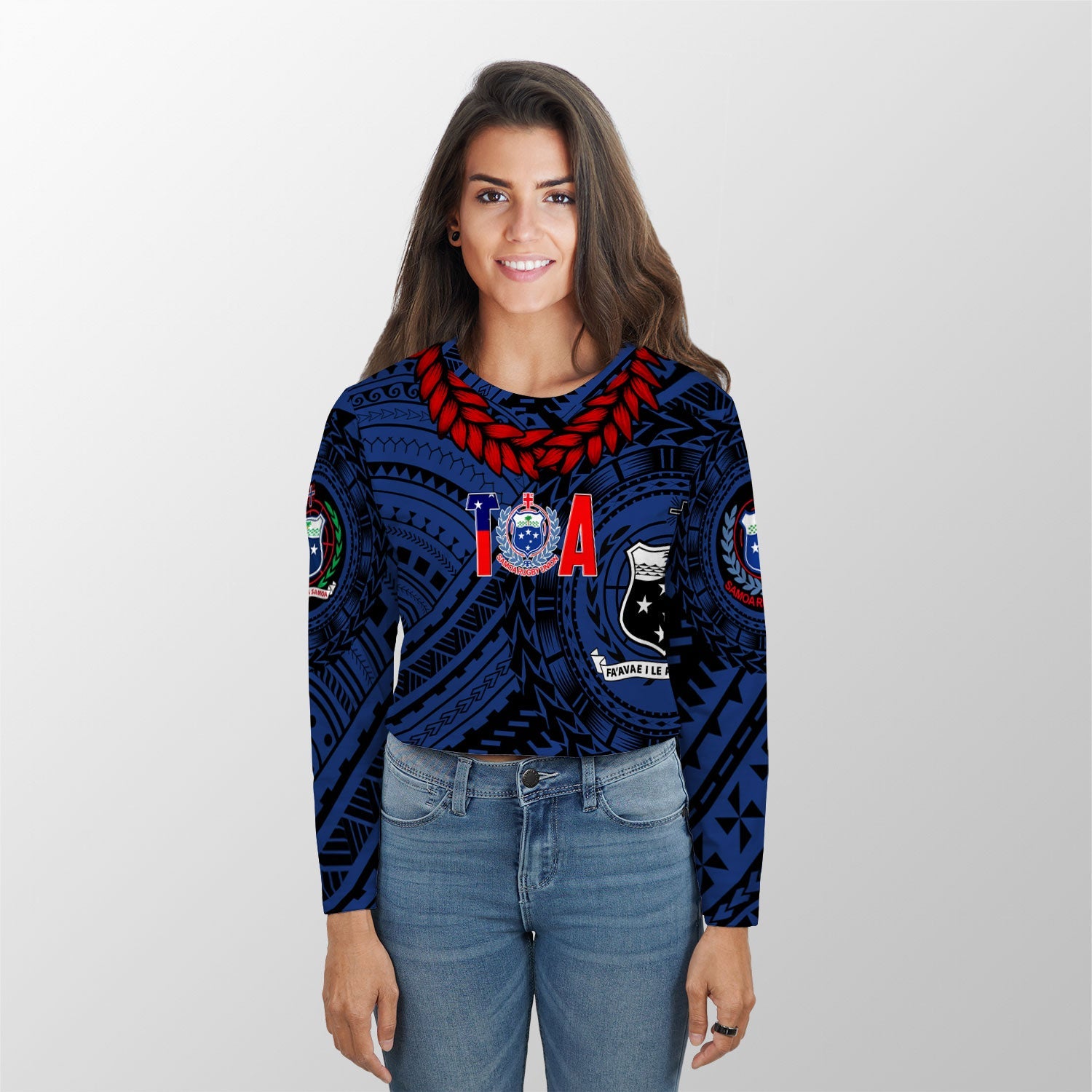 Samoa TOA Rugby Croptop Long T Shirt Ulafala Style