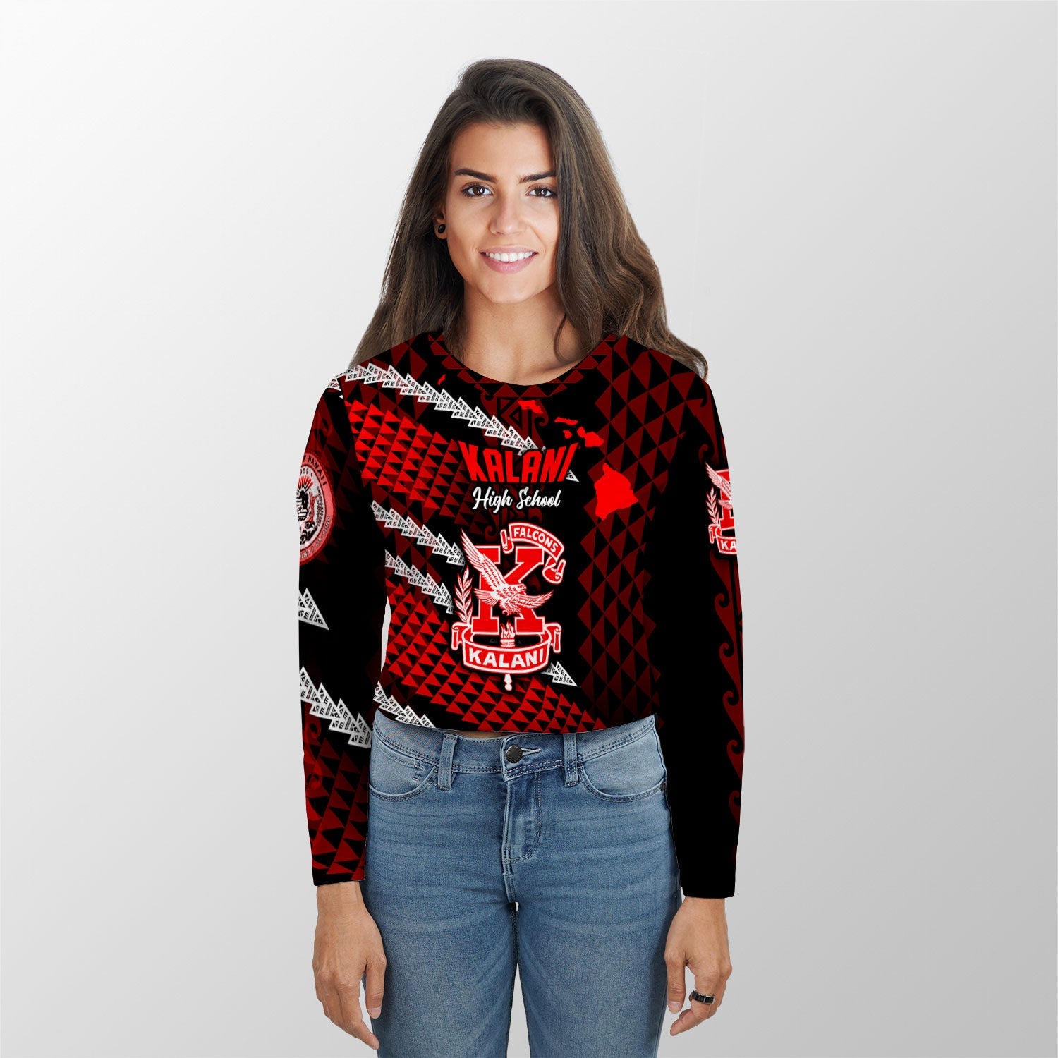 Hawaii Kalani High School Custom Croptop Long T Shirt Map Style