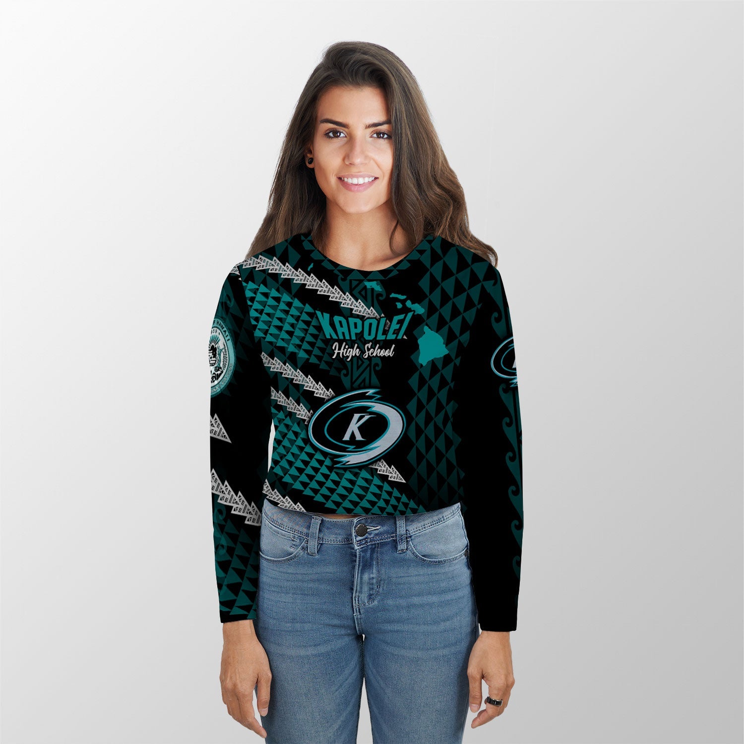 Hawaii Kapolei High School Custom Croptop Long T Shirt Map Style