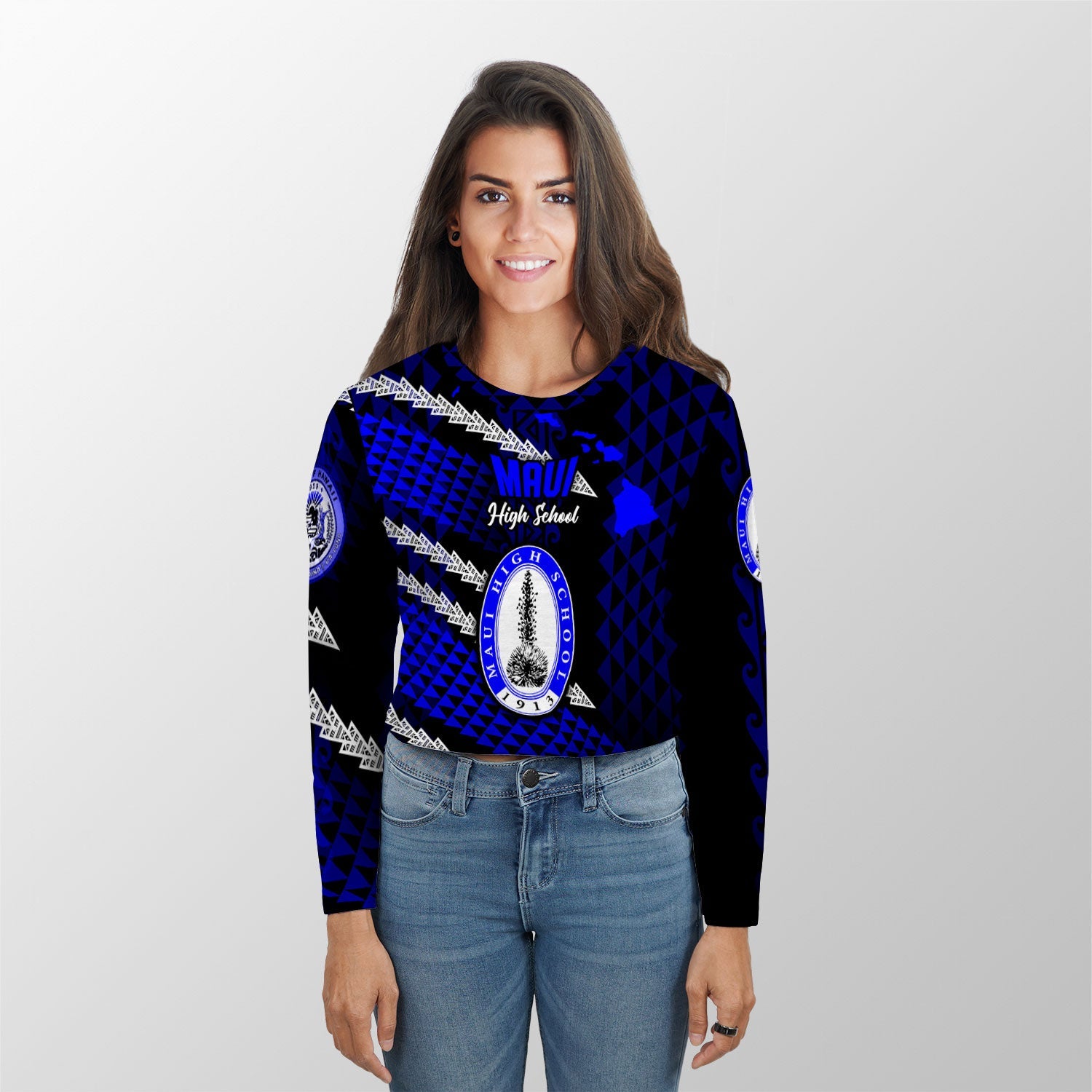 Hawaii Maui High School Custom Croptop Long T Shirt Map Style