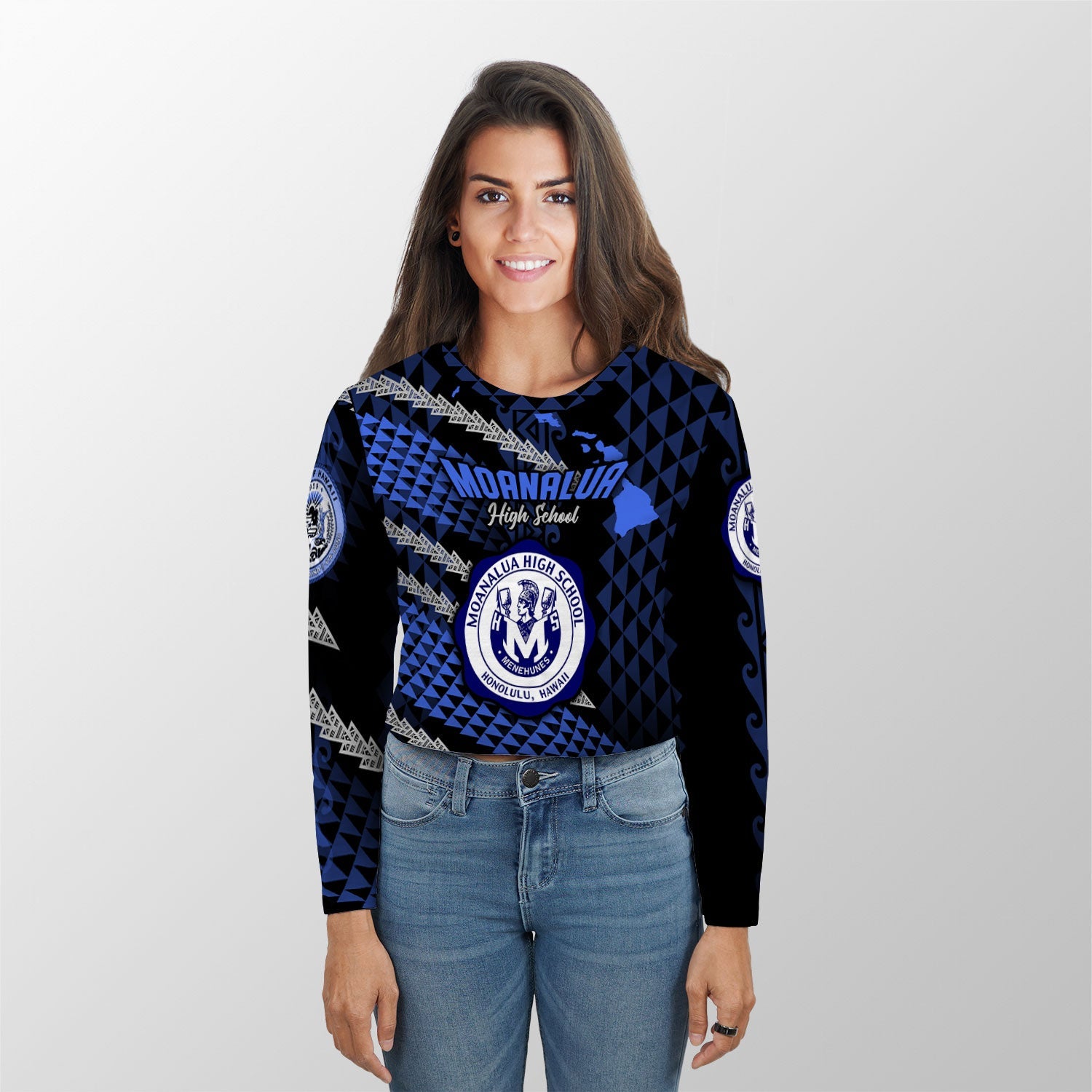 Hawaii Moanalua High School Custom Croptop Long T Shirt Map Style