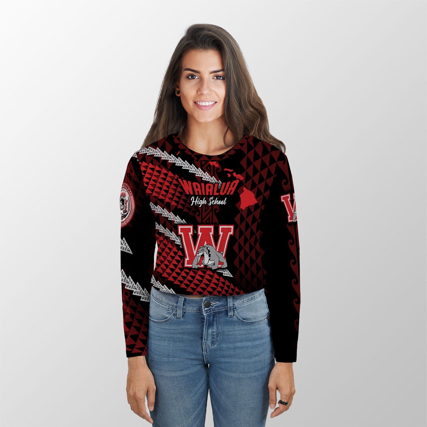 Hawaii Waialua High & Intermediate School Custom Croptop Long T Shirt Map Style