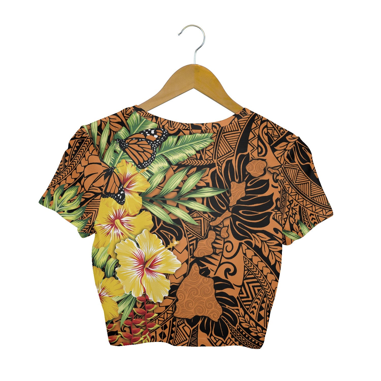 Hawaii Croptop T Shirt Kamehameha Butterfly Tropical Style