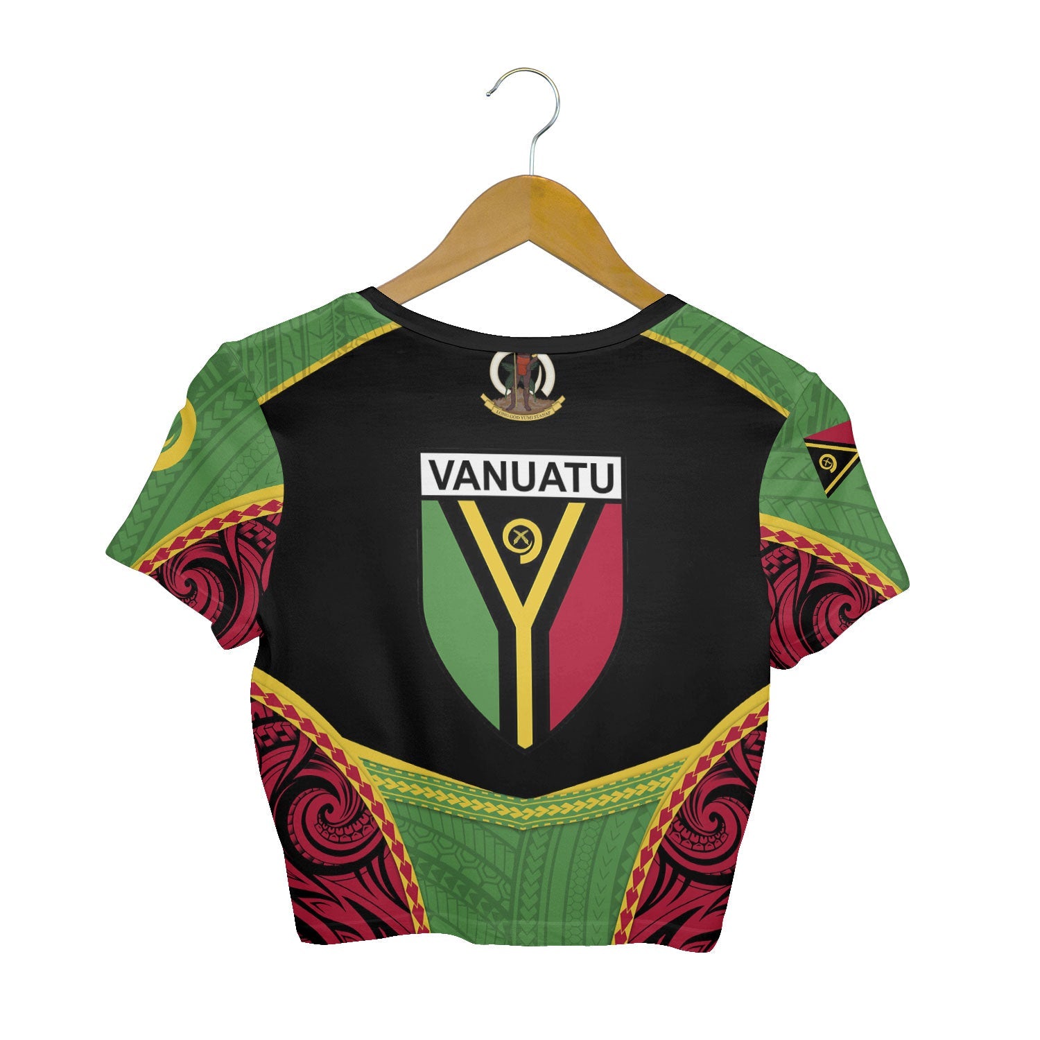 Custom Vanuatu Flag & Coat Of Arms Croptop T Shirt Black Style