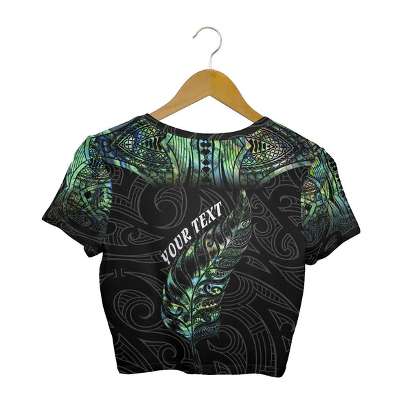 Custom New Zealand Rugby Croptop T Shirt Maori mix Paua Shell Rugby Silver Fern Aotearoa - LH1