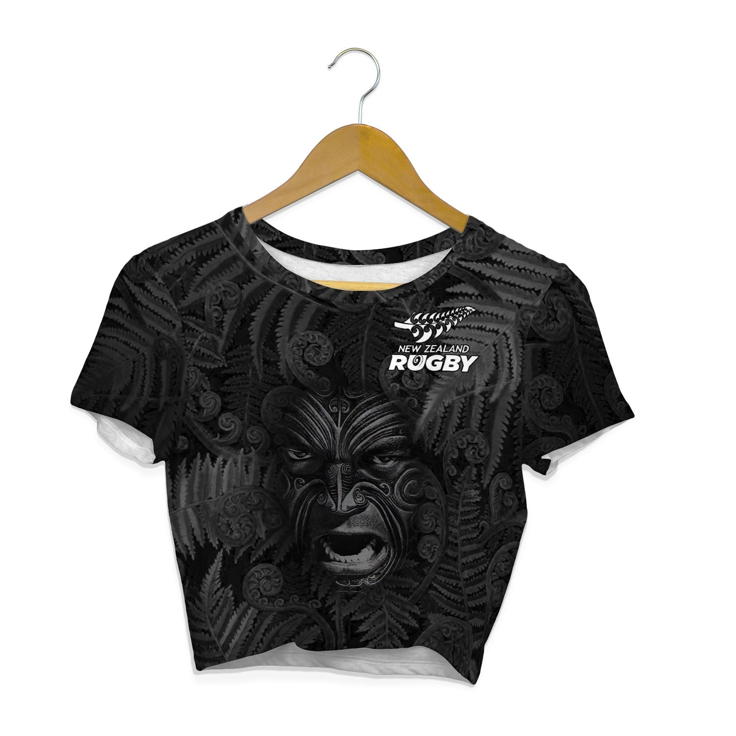 Custom New Zealand Rugby Croptop T Shirt Silver Fern & Maori Warrior Style