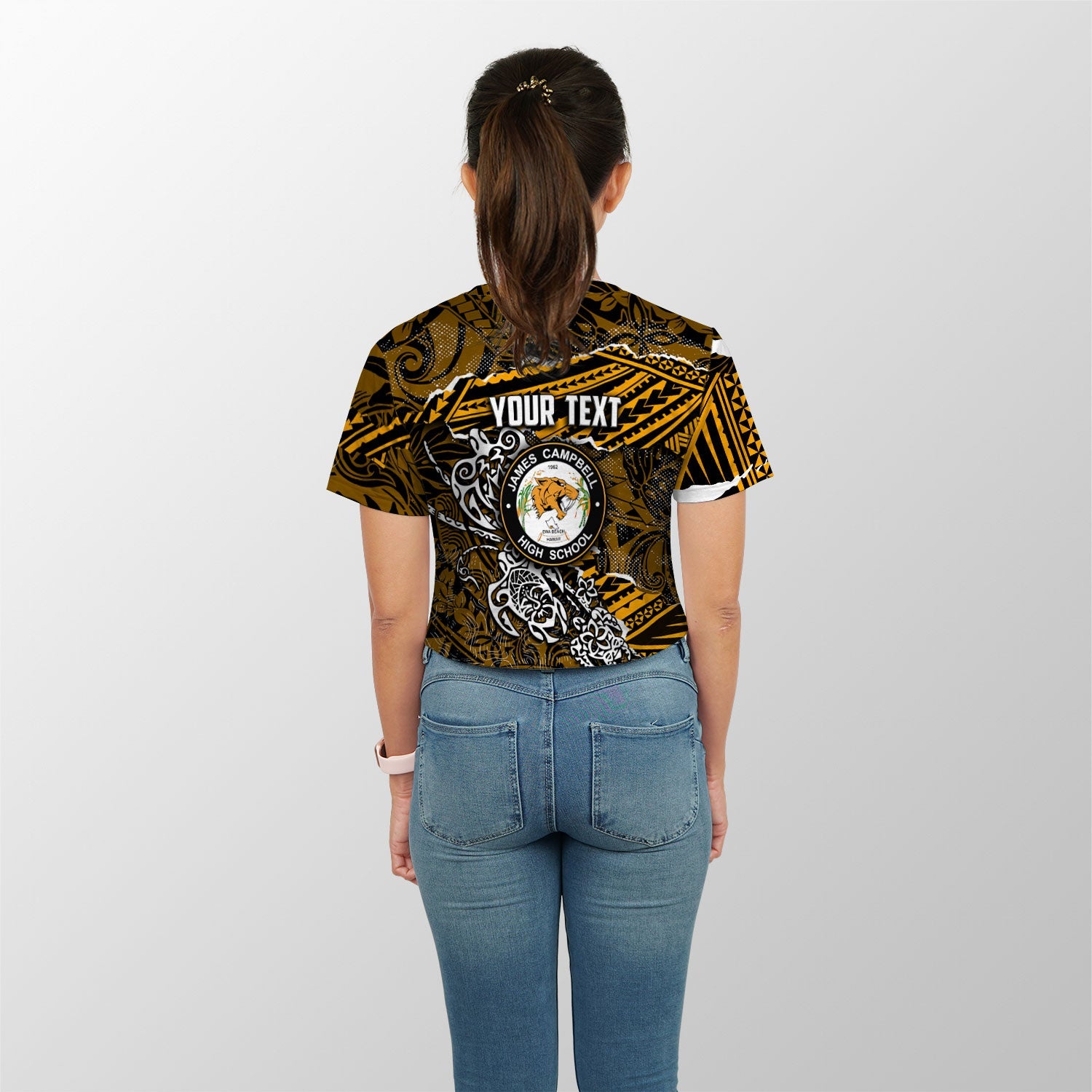 Hawaii James Campbell High School Custom Croptop T Shirt Polynesian Turtle Style