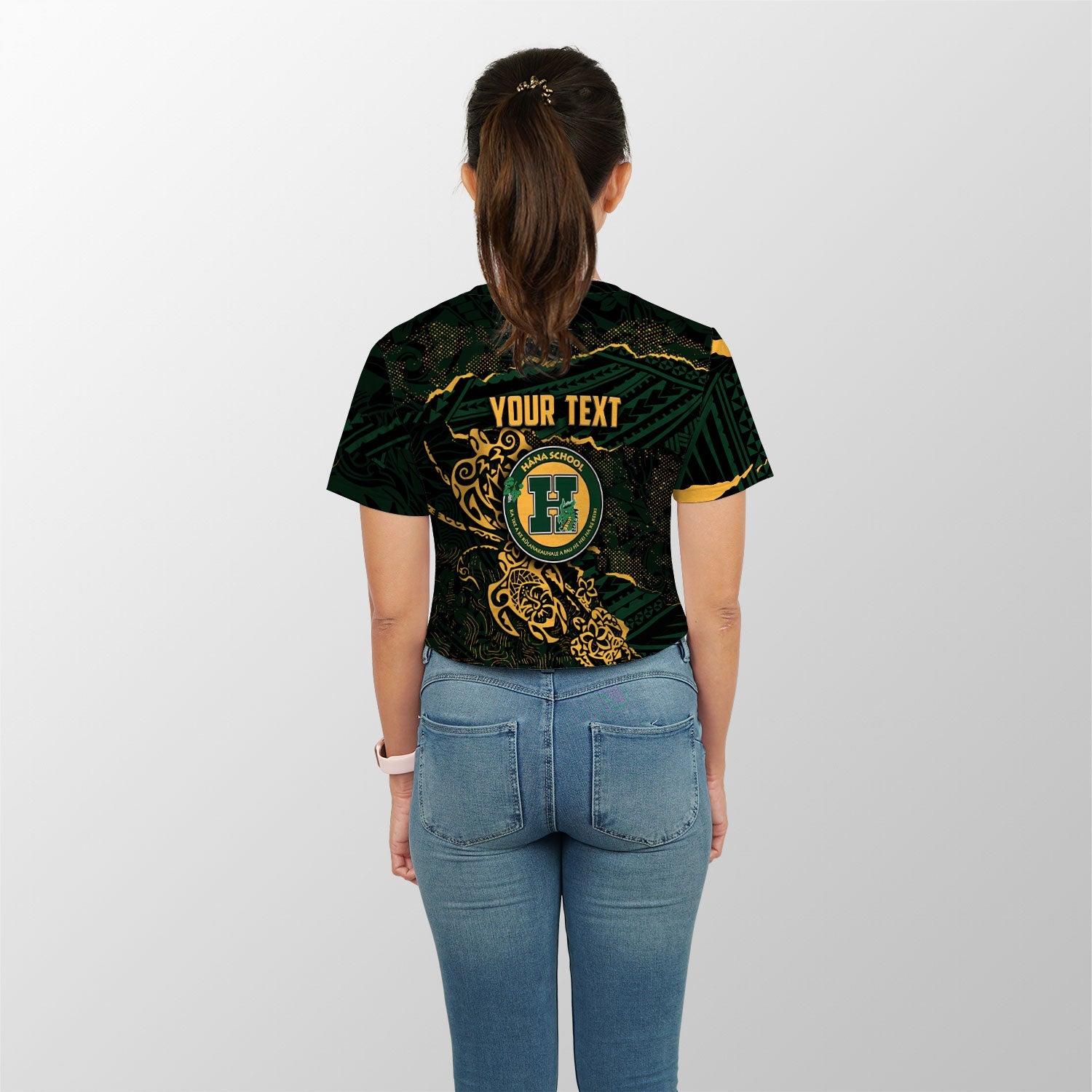 Hawaii Hana High & Elementary School Custom Croptop T Shirt Polynesian Turtle Style