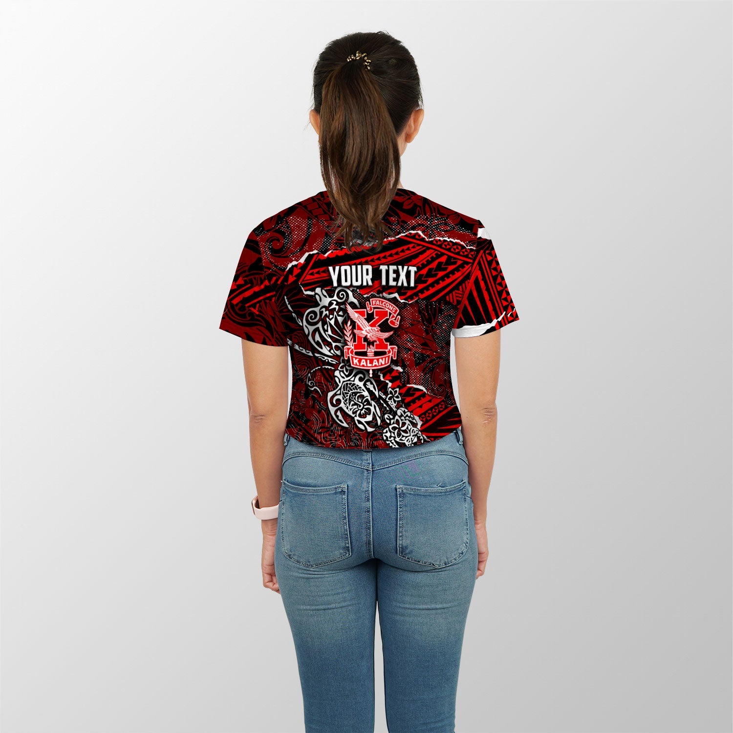 Hawaii Kalani High School Custom Croptop T Shirt Polynesian Turtle Style