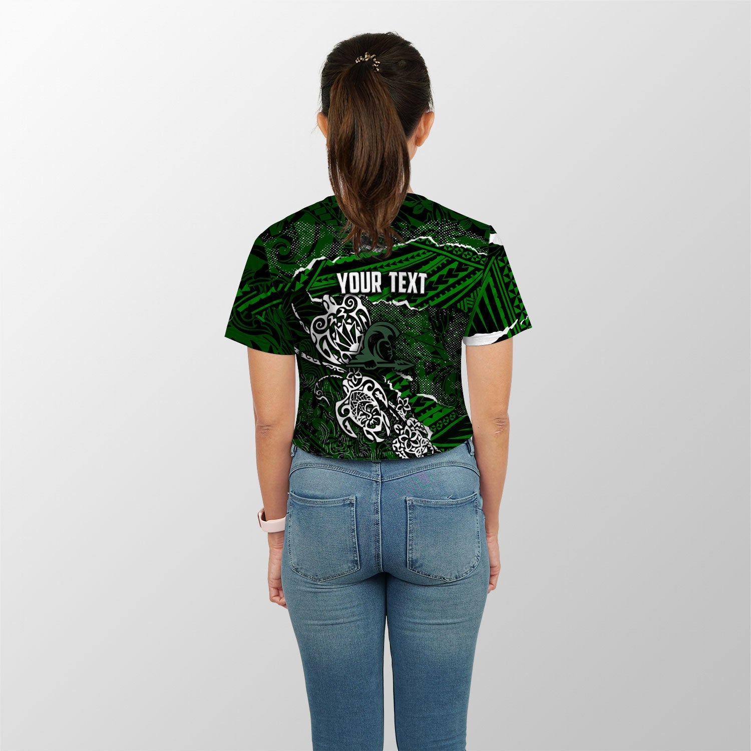 Hawaii Kapaa High School Custom Croptop T Shirt Polynesian Turtle Style