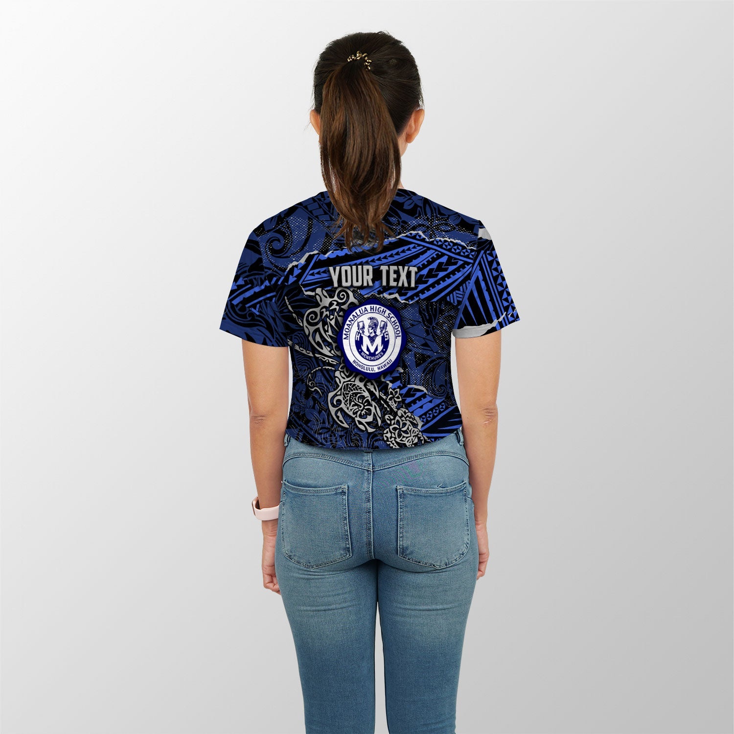 Hawaii Moanalua High School Custom Croptop T Shirt Polynesian Turtle Style