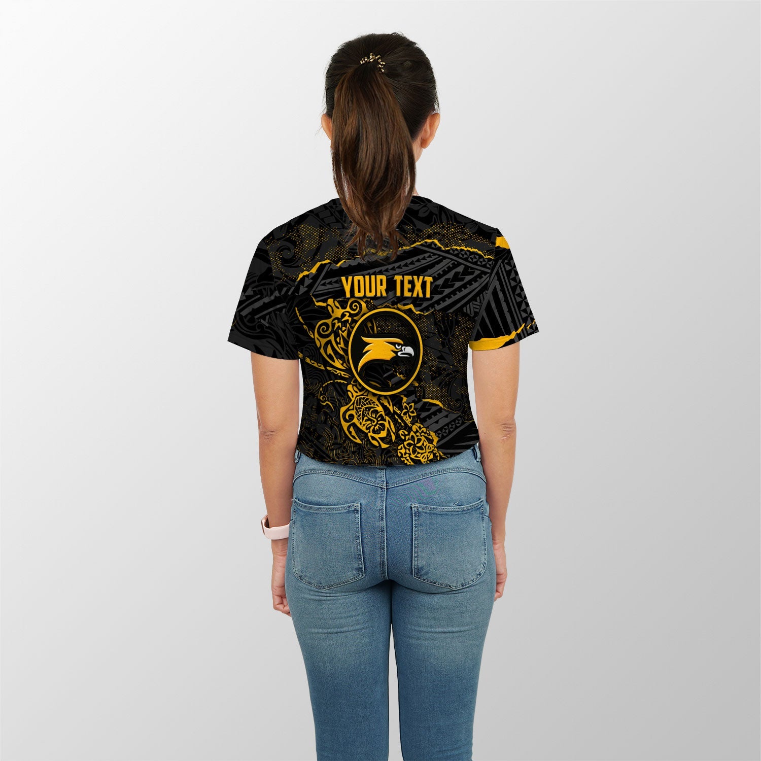 Hawaii Nanakuli High School Custom Croptop T Shirt Polynesian Turtle Style