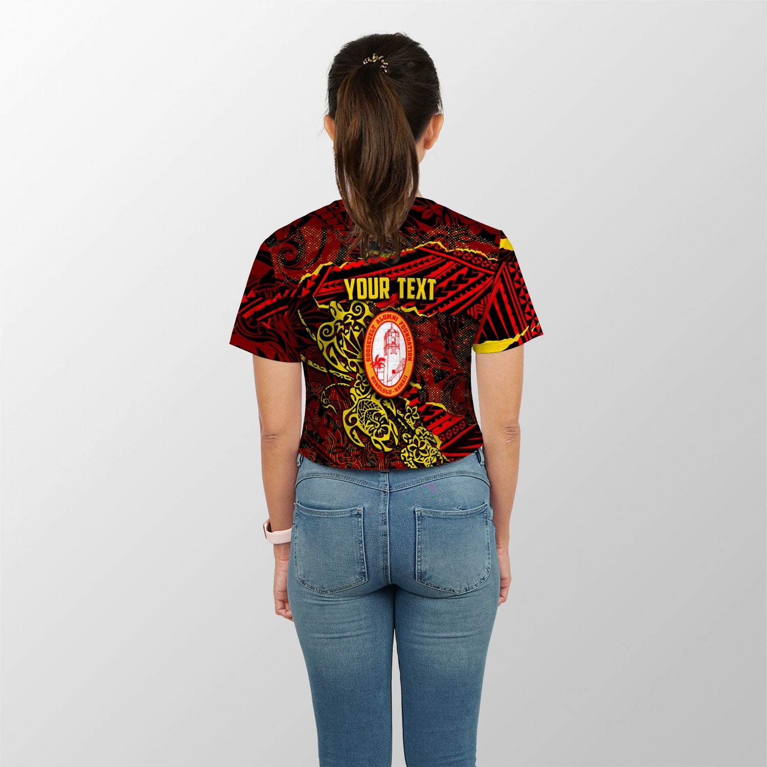 Hawaii Roosevelt High School Custom Croptop T Shirt Polynesian Turtle Style