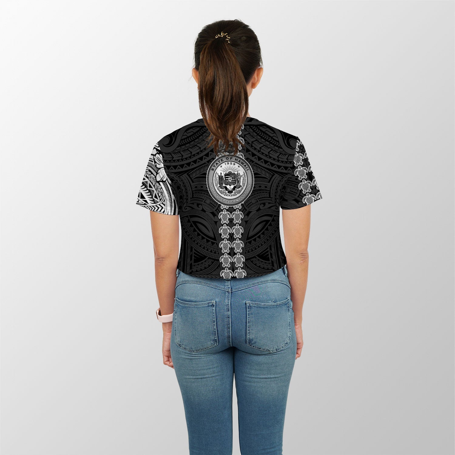 Hawaii Seal Polynesian Turtle Line Croptop T Shirt