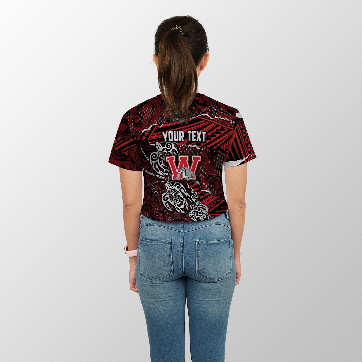 Hawaii Waialua High & Intermediate School Custom Croptop T Shirt Polynesian Turtle Style