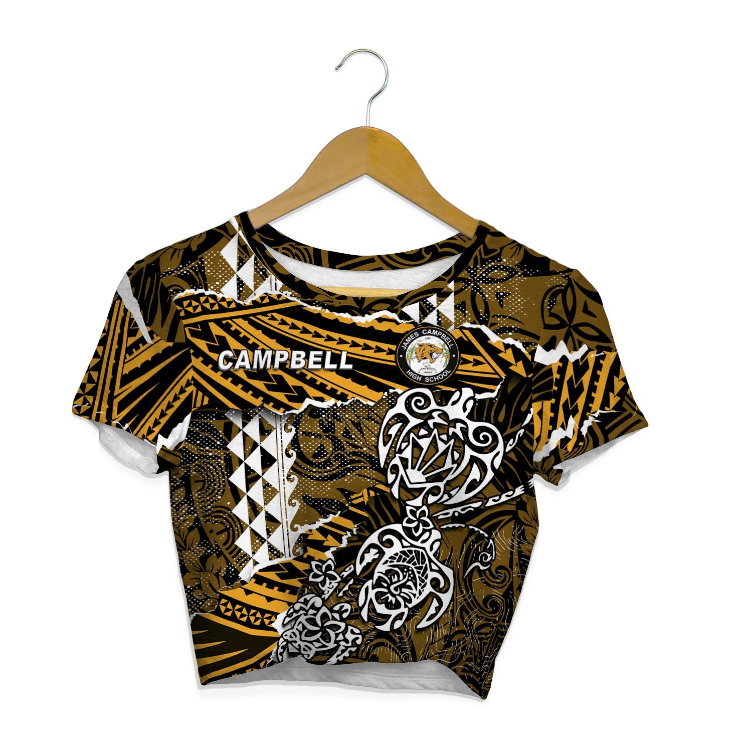 Hawaii James Campbell High School Custom Croptop T Shirt Polynesian Turtle Style