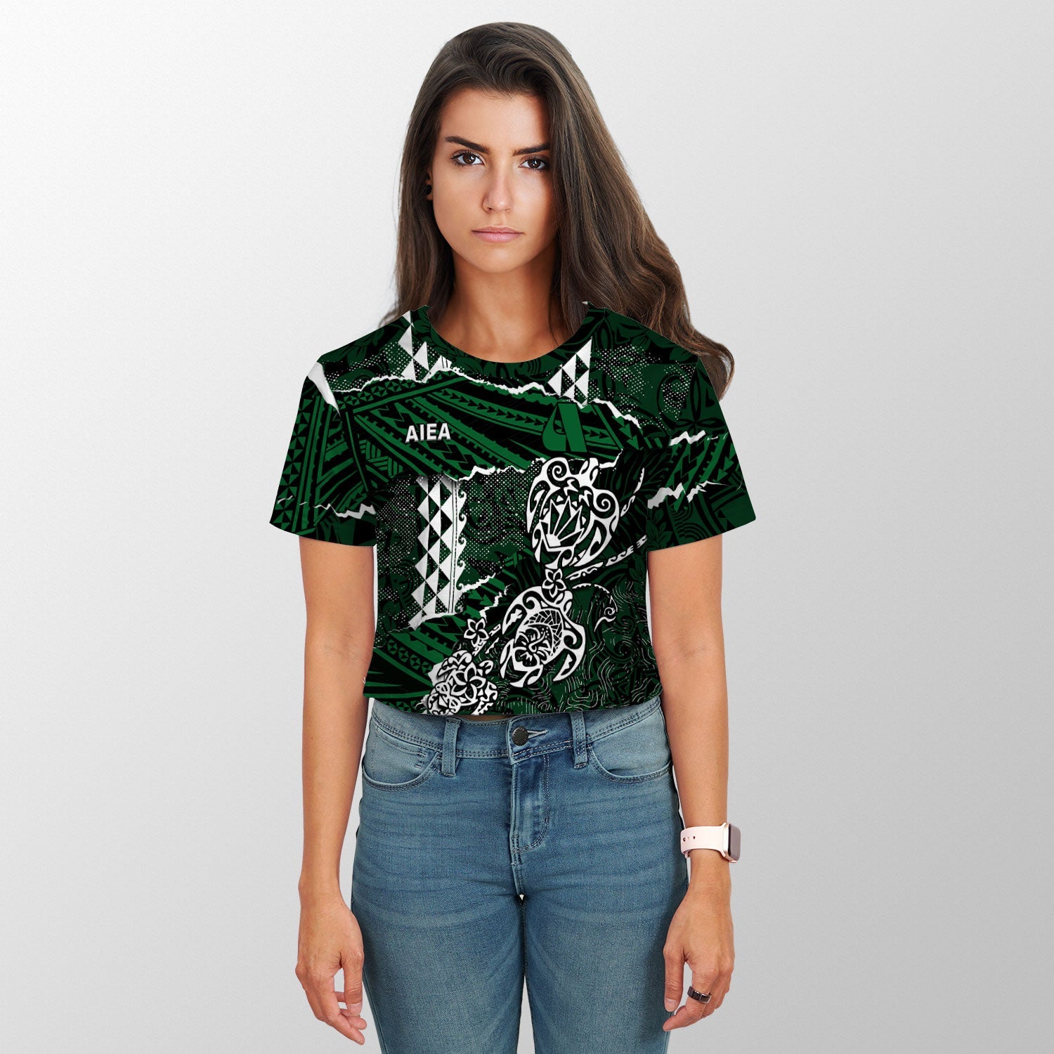 Hawaii Aiea High School Custom Croptop T Shirt Polynesian Turtle Style