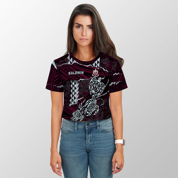 Hawaii Baldwin High School Custom Croptop T Shirt Polynesian Turtle Style