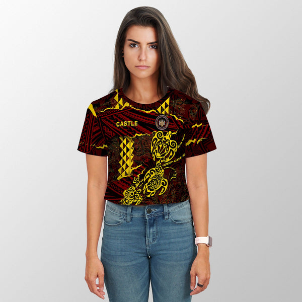 Hawaii Castle High School Custom Croptop T Shirt Polynesian Turtle Style