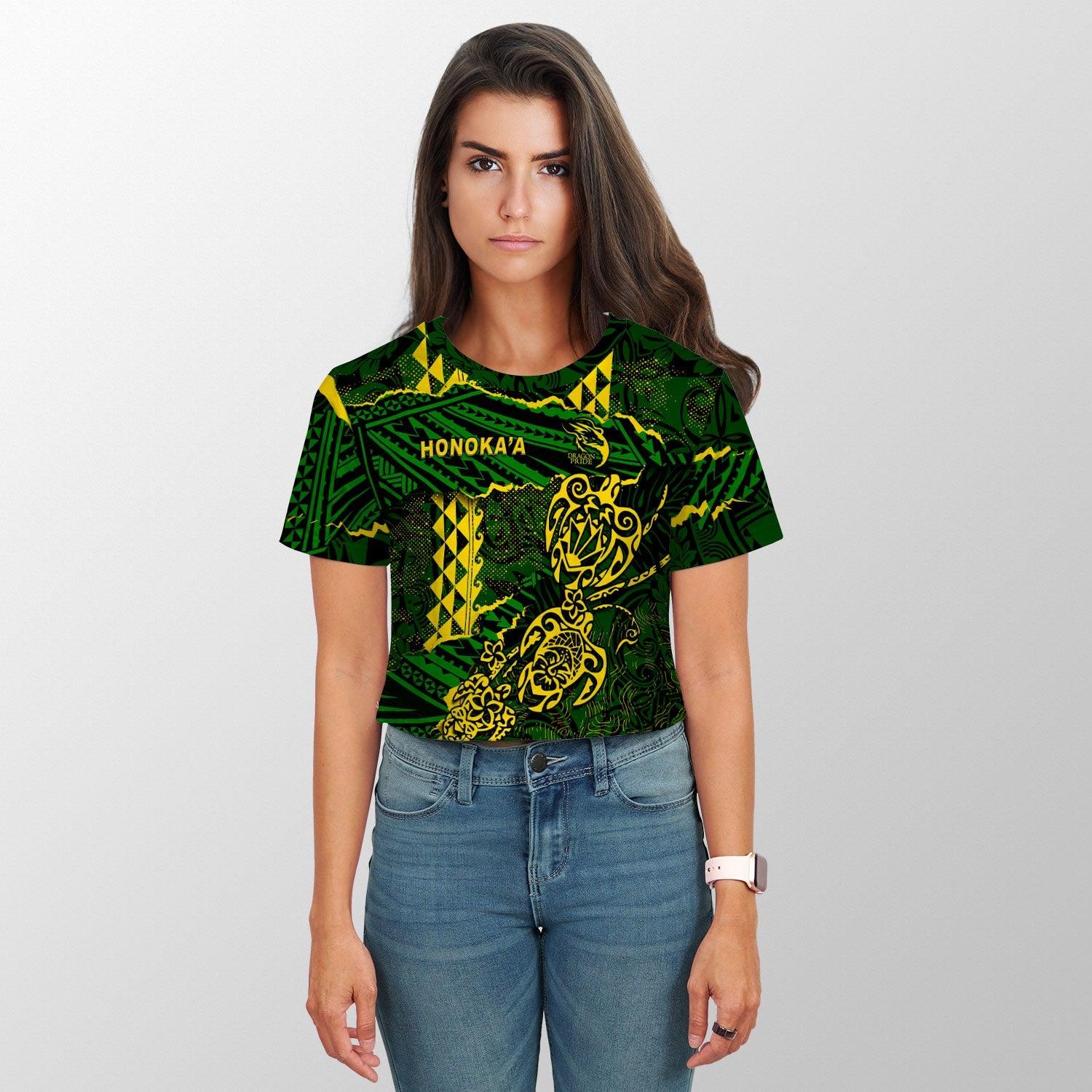 Hawaii Honoka High & Intermediate School Custom Croptop T Shirt Polynesian Turtle Style