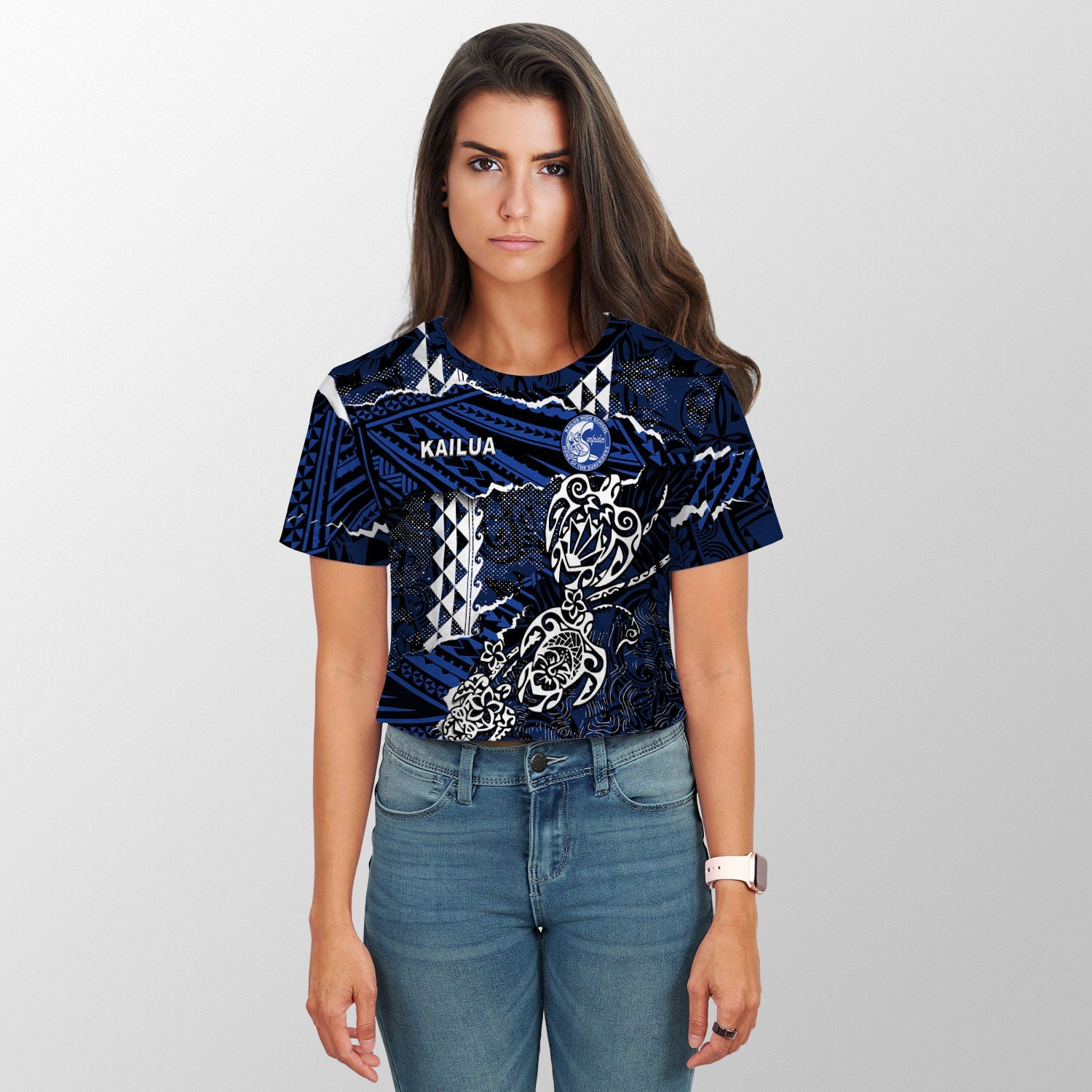 Hawaii Kailua High School Custom Croptop T Shirt Polynesian Turtle Style