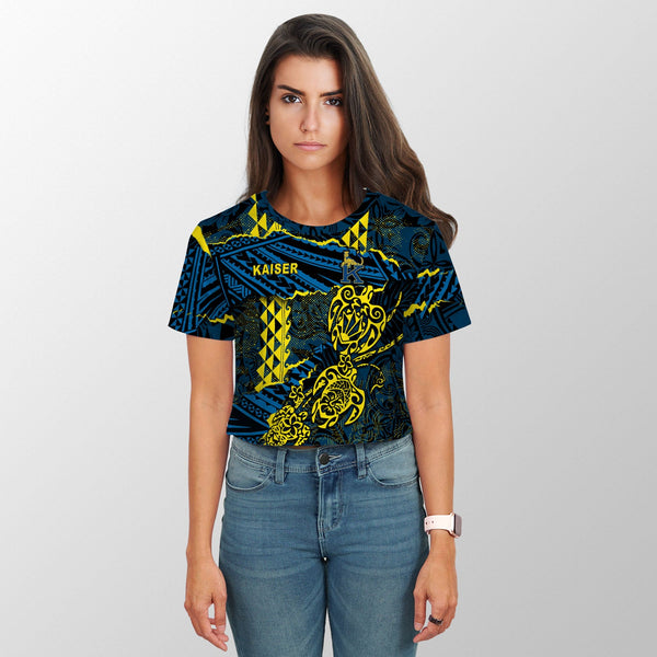 Hawaii Kaiser High School Custom Croptop T Shirt Polynesian Turtle Style