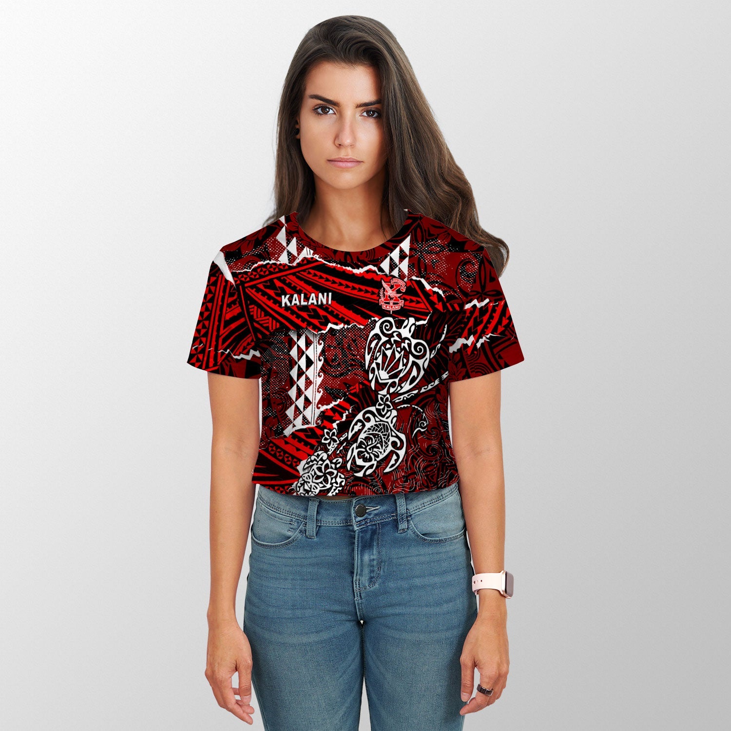 Hawaii Kalani High School Custom Croptop T Shirt Polynesian Turtle Style