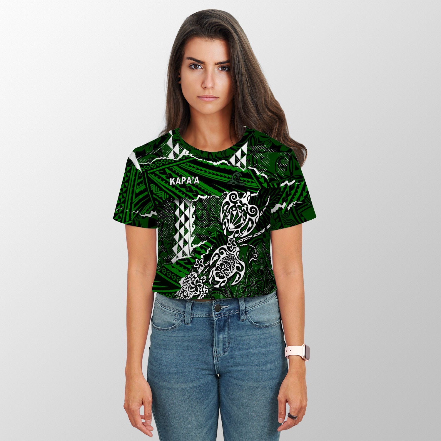 Hawaii Kapaa High School Custom Croptop T Shirt Polynesian Turtle Style