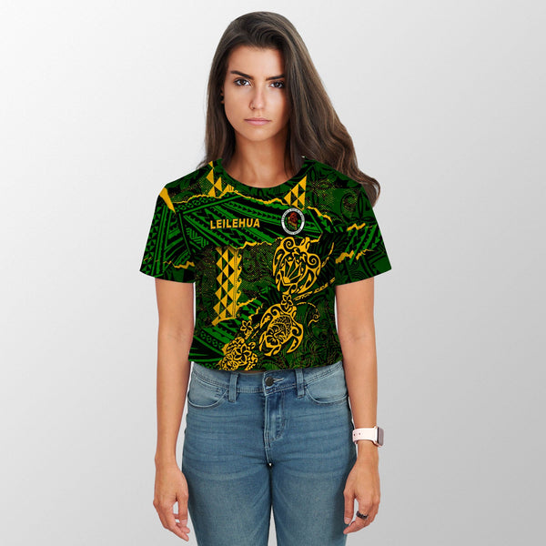 Hawaii Leilehua High School Custom Croptop T Shirt Polynesian Turtle Style