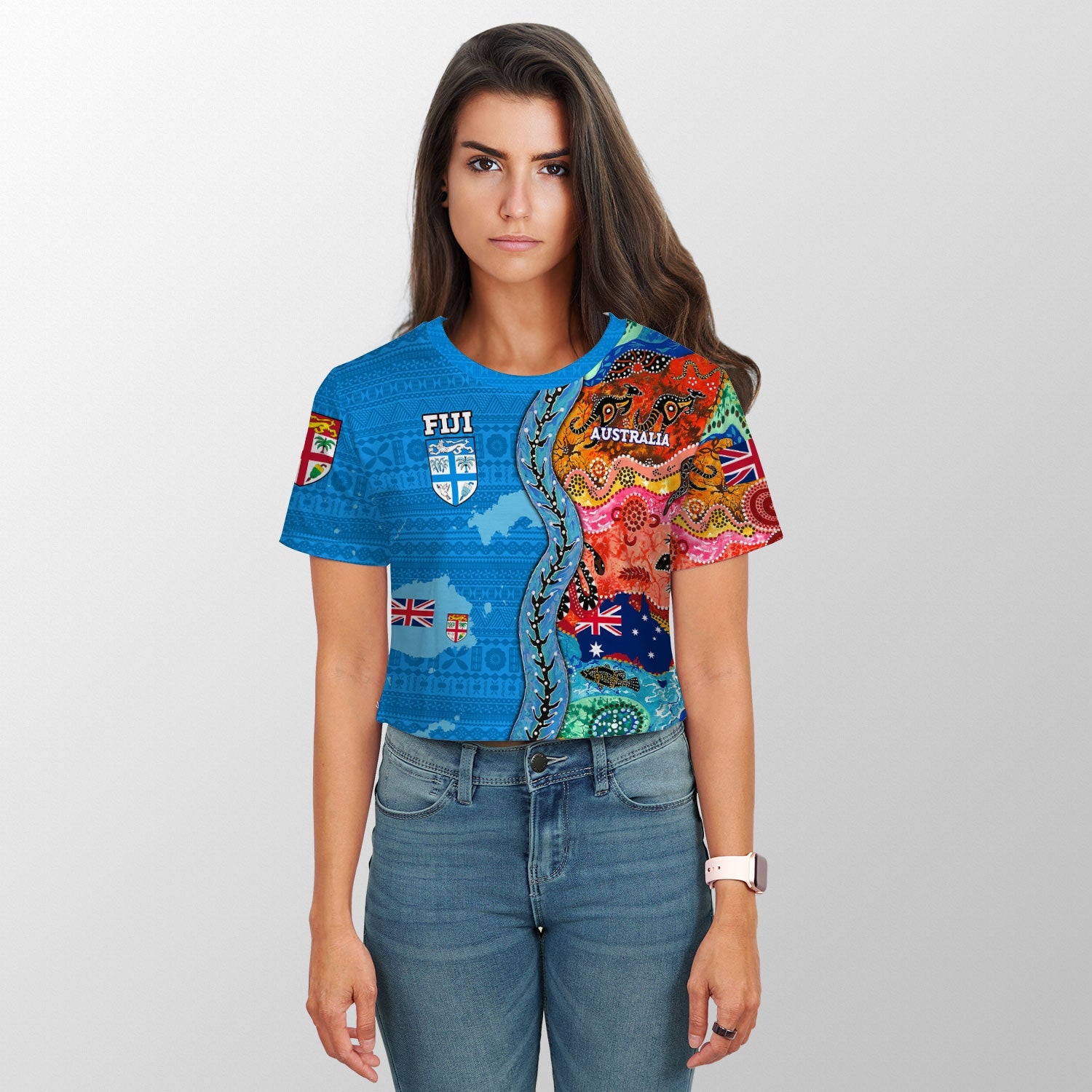 Custom Fiji Tapa & Australia Aboriginal Croptop T Shirt