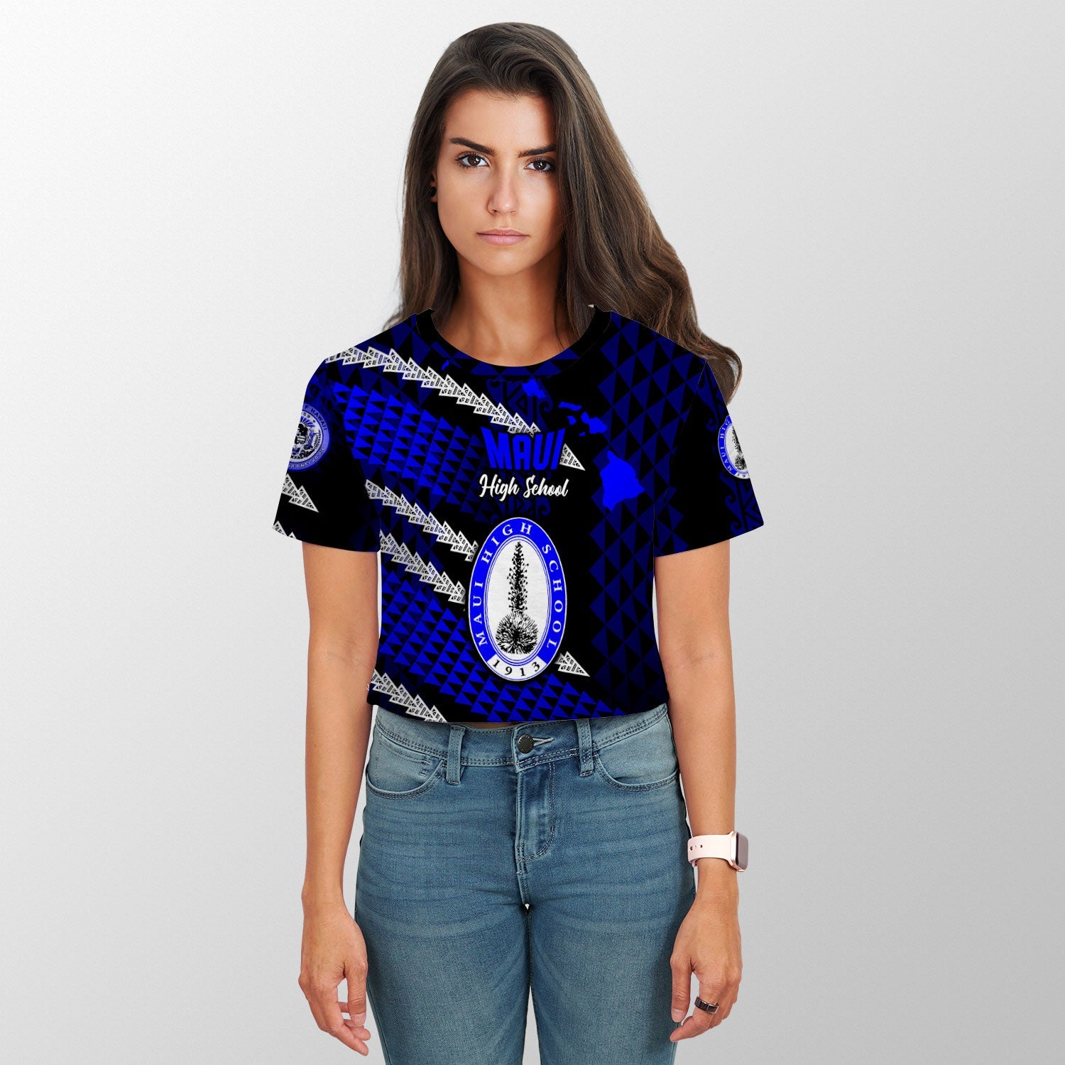 Hawaii Maui High School Custom Croptop T Shirt Map Style