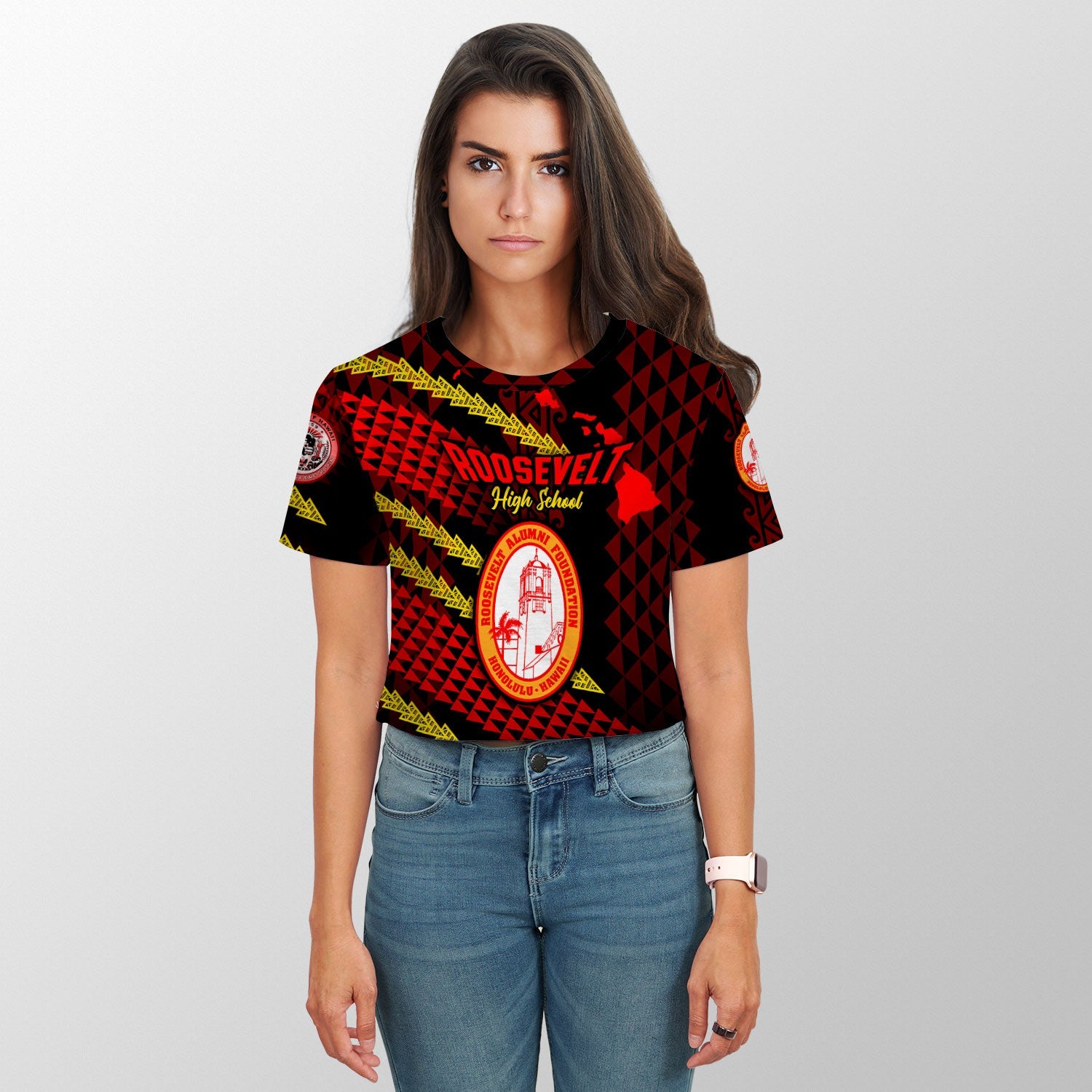 Hawaii Roosevelt High School Custom Croptop T Shirt Map Style