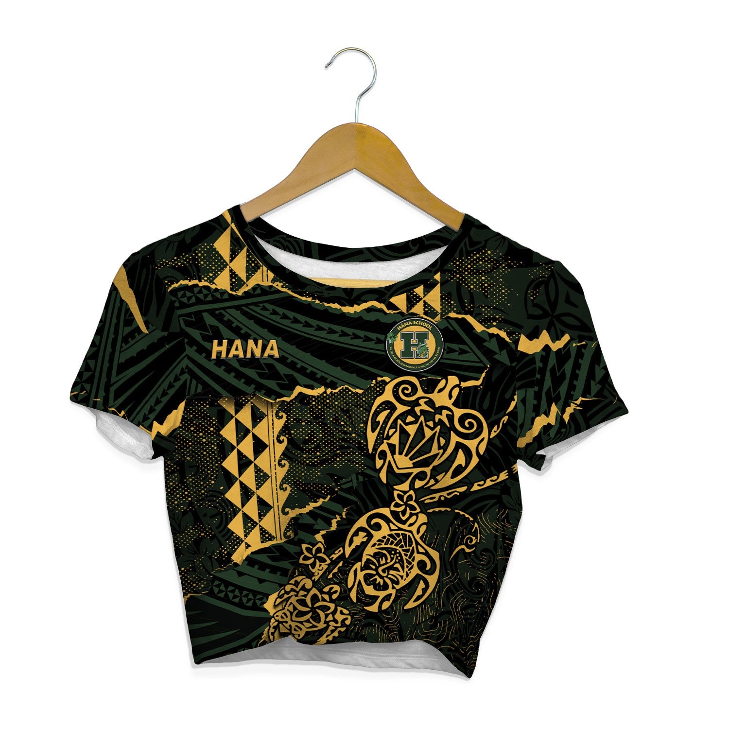 Hawaii Hana High & Elementary School Custom Croptop T Shirt Polynesian Turtle Style