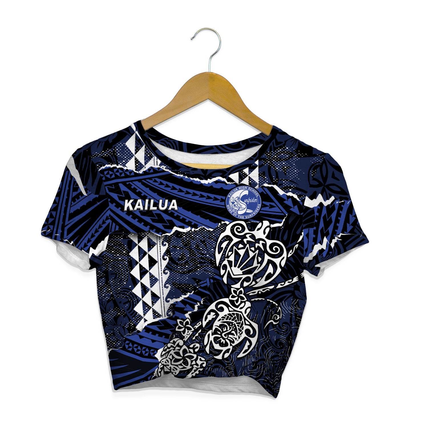 Hawaii Kailua High School Custom Croptop T Shirt Polynesian Turtle Style