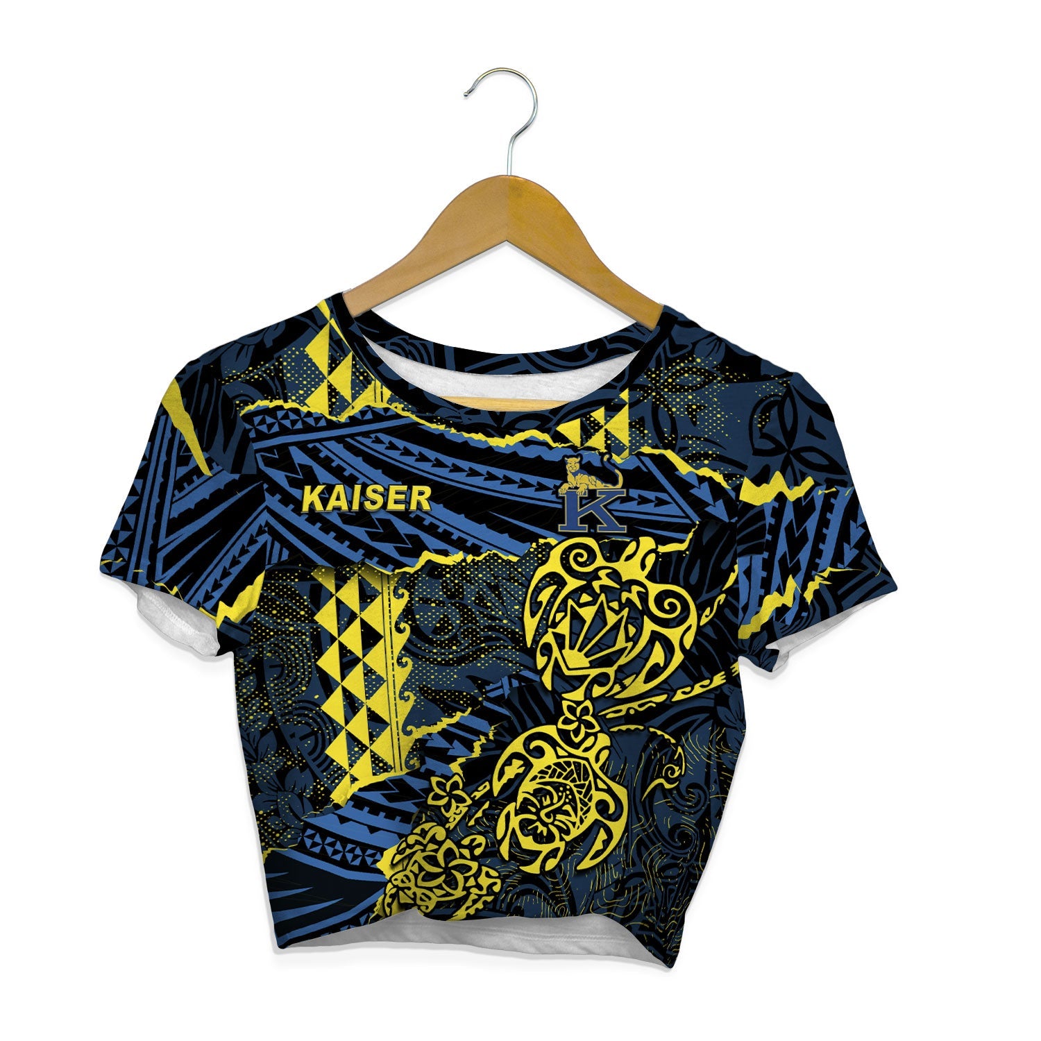 Hawaii Kaiser High School Custom Croptop T Shirt Polynesian Turtle Style