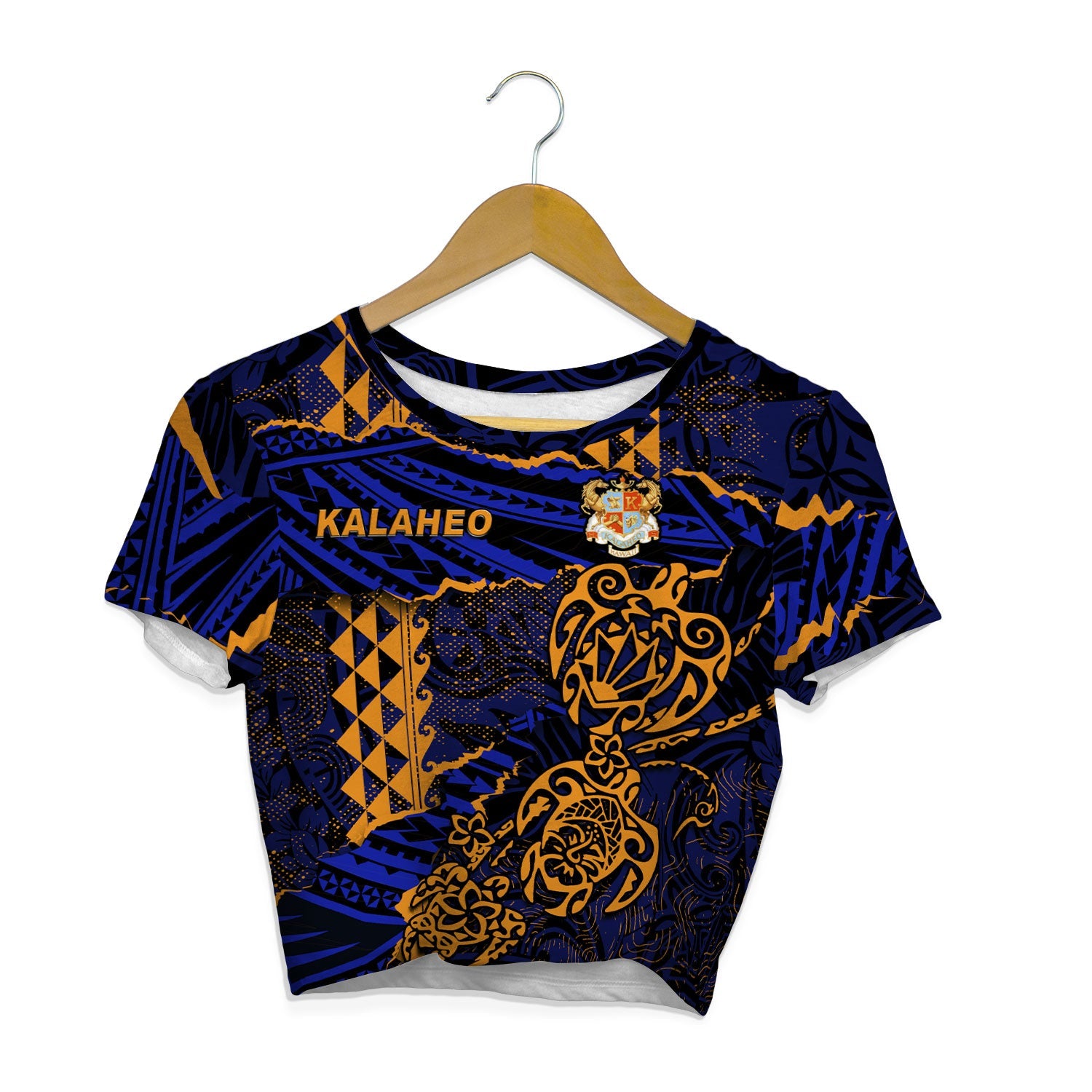 Hawaii Kalaheo High School Custom Croptop T Shirt Polynesian Turtle Style